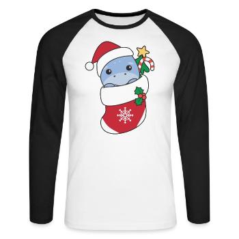 Dino Christmas Snow Winter Animals Dino - Unisex Long Sleeve Baseball T-Shirt - white/black - Front - Nik (191cm)