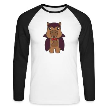 Capybara Happy Halloween Costume de vampire mignon - T-shirt baseball manches longues Homme - blanc/noir - Devant - Nik (191cm)