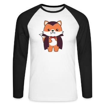 Fox Happy Halloween Cute Vampire Costume - Unisex Long Sleeve Baseball T-Shirt - white/black - Front - Nik (191cm)