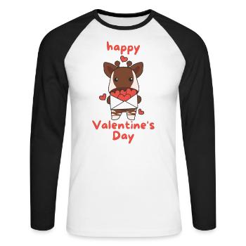 Okapi zum Valentinstag süße Tiere mit Herzen - Unisex Baseballshirt langarm - Weiß/Schwarz - Vorne - Nik (191cm)