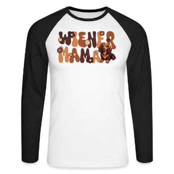Maman viennoise groovy teckel - T-shirt baseball manches longues Homme - blanc/noir - Devant - Nik (191cm)