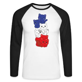 Drapeau français Cat France française - T-shirt baseball manches longues Homme - blanc/noir - Devant - Nik (191cm)