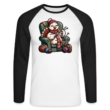 Thanksgiving Granny Turkey Knits - Unisex Long Sleeve Baseball T-Shirt - white/black - Front - Nik (191cm)
