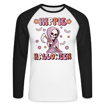 Hippie Halloween Groovy Grim Reaper Vintage - Unisex Long Sleeve Baseball T-Shirt - white/black - Front - Nik (191cm)