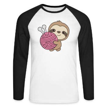 ich geh dann mal stricken süßes Faultier mit Wolle - Unisex Baseballshirt langarm - Weiß/Schwarz - Vorne - Nik (191cm)