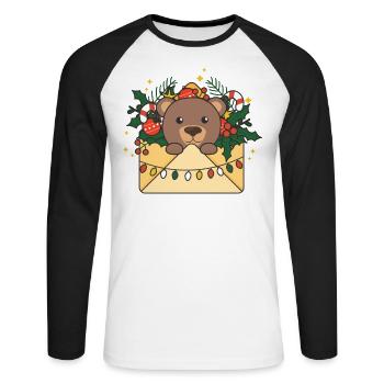 Ours Noël Lettre Hiver Animaux Ours - T-shirt baseball manches longues Homme - blanc/noir - Devant - Nik (191cm)