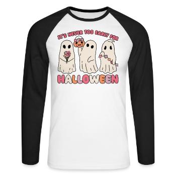 It's never too early for Halloween groovy ghost - Unisex Long Sleeve Baseball T-Shirt - white/black - Front - Nik (191cm)