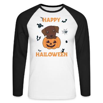 Labrador en citrouille chiens mignons Joyeux Halloween - T-shirt baseball manches longues Homme - blanc/noir - Devant - Nik (191cm)