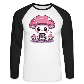Squelette de champignon mignon Squelette effrayant Kawaii - T-shirt baseball manches longues Homme - blanc/noir - Devant - Nik (191cm)