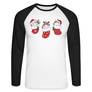 Mignons licornes en chaussettes de Noël pour Noël - T-shirt baseball manches longues Homme - blanc/noir - Devant - Nik (191cm)