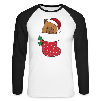 De mignons capybaras en chaussettes de Noël pour Noël - T-shirt baseball manches longues Homme - blanc/noir - Devant - Nik (191cm)
