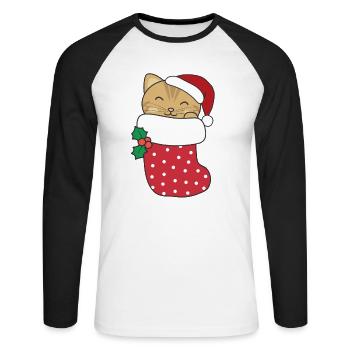 Chats mignons en chaussettes de Noël pour Noël - T-shirt baseball manches longues Homme - blanc/noir - Devant - Nik (191cm)