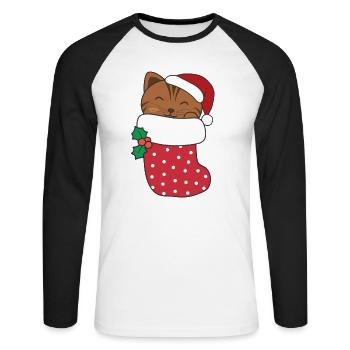 Cute cats in Christmas socks for Christmas - Unisex Long Sleeve Baseball T-Shirt - white/black - Front - Nik (191cm)