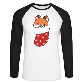 Renards mignons en chaussette de Noël pour Noël - T-shirt baseball manches longues Homme - blanc/noir - Devant - Nik (191cm)