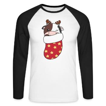 Vaches mignonnes en chaussette de Noël pour vache de Noël - T-shirt baseball manches longues Homme - blanc/noir - Devant - Nik (191cm)