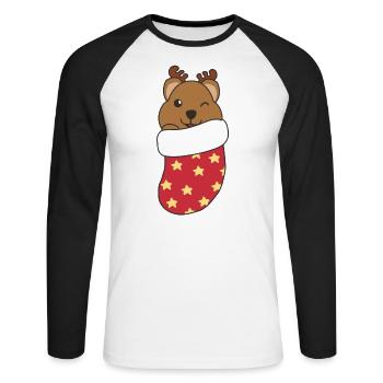 Mignon quokka en chaussette de Noël pour Noël - T-shirt baseball manches longues Homme - blanc/noir - Devant - Nik (191cm)