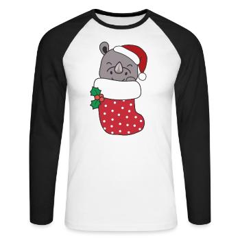 Rhinocéros mignons en chaussette de Noël pour Noël - T-shirt baseball manches longues Homme - blanc/noir - Devant - Nik (191cm)