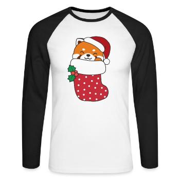 Süße Rote Pandas in Weihnachtssocke zu - Unisex Baseballshirt langarm - Weiß/Schwarz - Vorne - Nik (191cm)