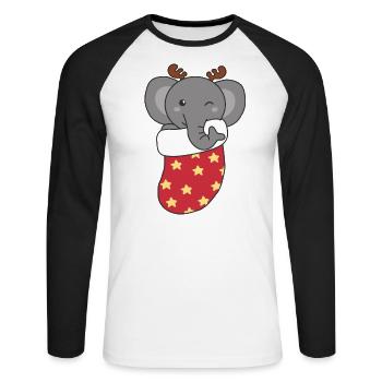 Mignons éléphants en chaussettes de Noël pour Noël - T-shirt baseball manches longues Homme - blanc/noir - Devant - Nik (191cm)