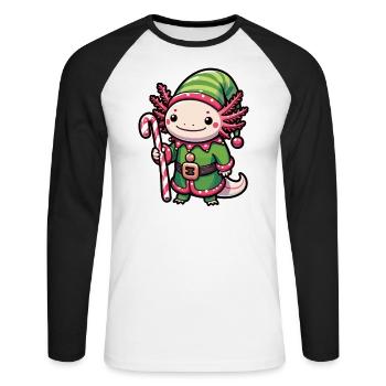 Axolotl Joyeux Noël Elfe d’hiver Axolotl - T-shirt baseball manches longues Homme - blanc/noir - Devant - Nik (191cm)
