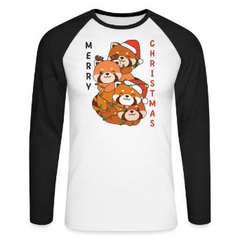 Roter Panda Weihnachtsbaum Weihnachts Tiere - Unisex Baseballshirt langarm - Weiß/Schwarz - Vorne - Nik (191cm)