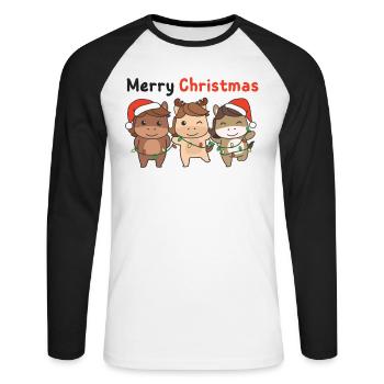 Cheval Noël Hiver Animaux Cheval - T-shirt baseball manches longues Homme - blanc/noir - Devant - Nik (191cm)