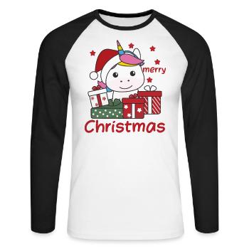 Licorne Cadeau de Noël Animaux d’hiver Licorne - T-shirt baseball manches longues Homme - blanc/noir - Devant - Nik (191cm)
