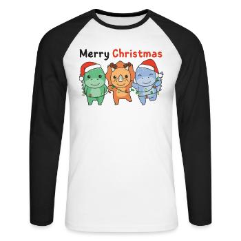 Dino Christmas Winter Animals Dino - Unisex Long Sleeve Baseball T-Shirt - white/black - Front - Nik (191cm)