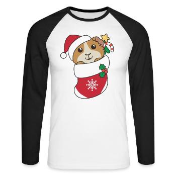 Cochon d’Inde Noël Neige Hiver Animaux - T-shirt baseball manches longues Homme - blanc/noir - Devant - Nik (191cm)