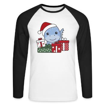 Dino Christmas Gift Winter Animals Dino - Unisex Long Sleeve Baseball T-Shirt - white/black - Front - Nik (191cm)