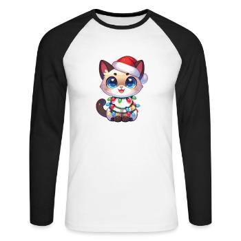 Chapeau de Noël Fées de Noël Chat Siamois - T-shirt baseball manches longues Homme - blanc/noir - Devant - Nik (191cm)