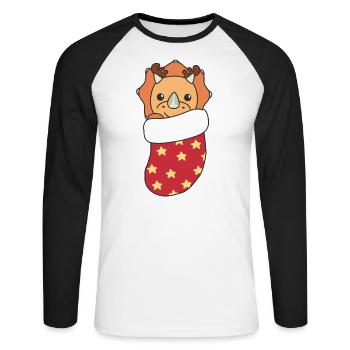 Cute dinosaurs in Christmas socks for Christmas - Unisex Long Sleeve Baseball T-Shirt - white/black - Front - Nik (191cm)
