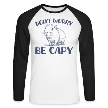 Mach Dir Keine Sorgen, Sei Capy Funny Capybara - Unisex Baseballshirt langarm - Weiß/Schwarz - Vorne - Nik (191cm)
