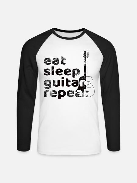 Eat Sleep Guitar Repeat - Unisex Baseballshirt langarm - Weiß/Schwarz