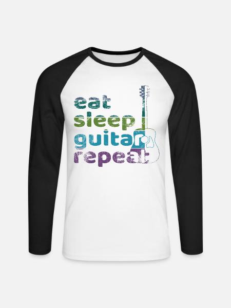 Eat Sleep Guitar Repeat - Unisex Baseballshirt langarm - Weiß/Schwarz