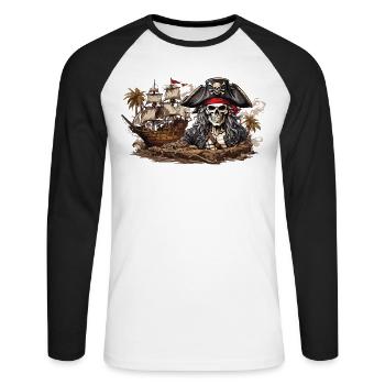 Voilier Pirate Capitaine Aventure Costume Design - T-shirt baseball manches longues Homme - blanc/noir - Devant - Nik (191cm)