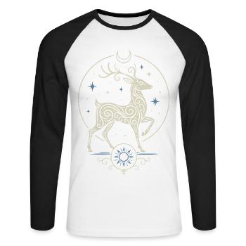 Keltischer Yule Hirsch mit Sonne und Mond - Unisex Baseballshirt langarm - Weiß/Schwarz - Vorne - Nik (191cm)