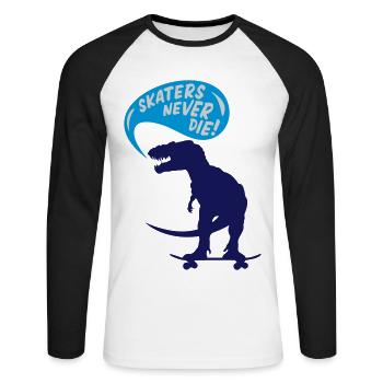 t-rex skater - Unisex Long Sleeve Baseball T-Shirt - white/black - Front - Nik (191cm)