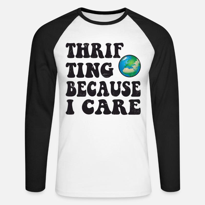 Thrifting. Because I care. - Unisex Baseballshirt langarm - Weiß/Schwarz