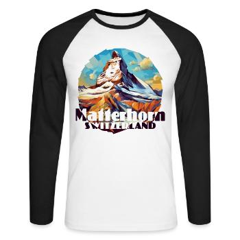 Matterhorn Zermatt Hiking Skiing Souvenir - Unisex Long Sleeve Baseball T-Shirt - white/black - Front - Nik (191cm)