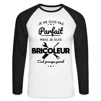 Je ne suis pas parfait mais je suis bricoleur - T-shirt baseball manches longues Homme - blanc/noir - Devant - Nik (191cm)