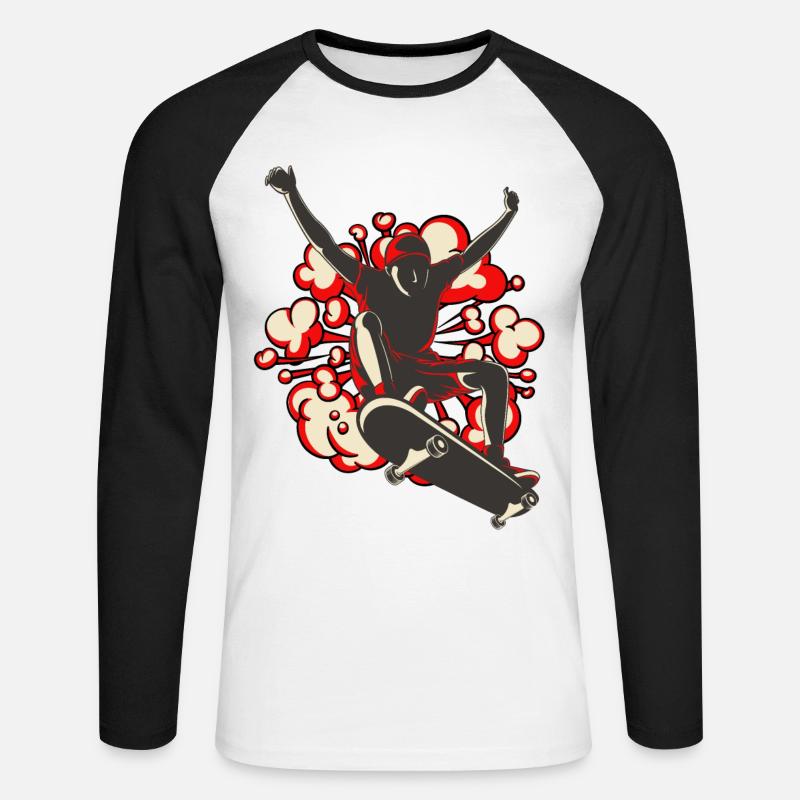 Skateboard retrorote Explosion - Unisex Baseballshirt langarm - Weiß/Schwarz