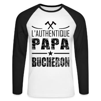 L'authentique papa bûcheron t-shirt papa cadeau - T-shirt baseball manches longues Homme - blanc/noir - Devant - Nik (191cm)