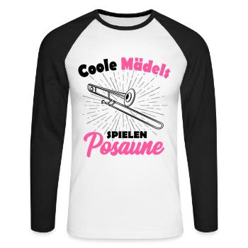 Posaune - Unisex Baseballshirt langarm - Weiß/Schwarz - Vorne - Nik (191cm)