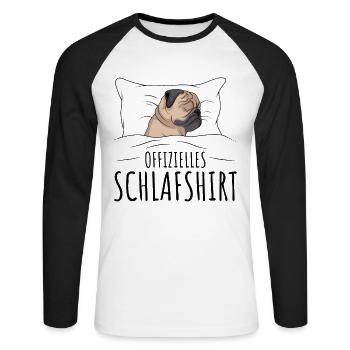 Mops - Unisex Baseballshirt langarm - Weiß/Schwarz - Vorne - Nik (191cm)