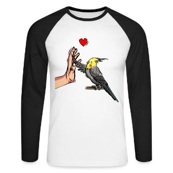 Nymphensittich amour oiseau perroquet - T-shirt baseball manches longues Homme - blanc/noir - Devant - Nik (191cm)