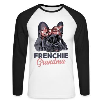 Bulldog français - T-shirt baseball manches longues Homme - blanc/noir - Devant - Nik (191cm)