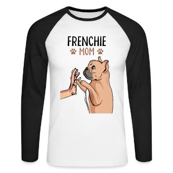 Bulldog français - T-shirt baseball manches longues Homme - blanc/noir - Devant - Nik (191cm)