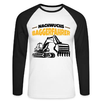 Bagger - Unisex Baseballshirt langarm - Weiß/Schwarz - Vorne - Nik (191cm)