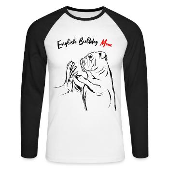 Bouledogue anglaise - T-shirt baseball manches longues Homme - blanc/noir - Devant - Nik (191cm)